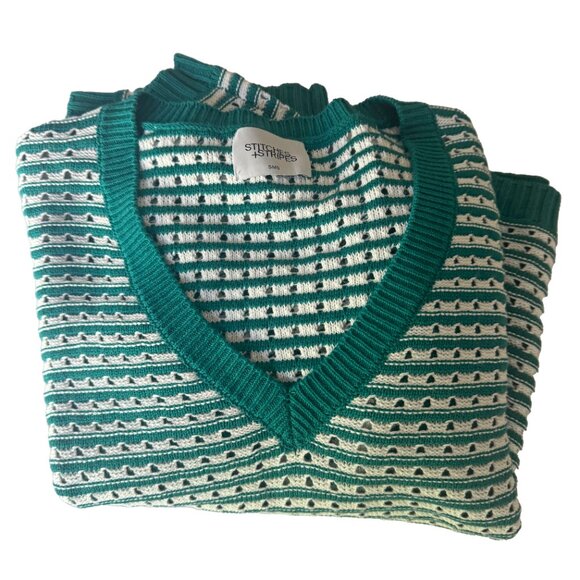 Stitches & Stripes Landry Striped V-Neck Sweater Eyelets Size Sm/Med NWT - Picture 3 of 9